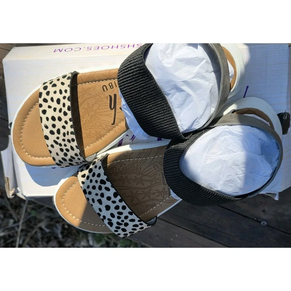Blowfish Malibu Leopard Platform Sandals Womens 7.5 Black Elastic Strap